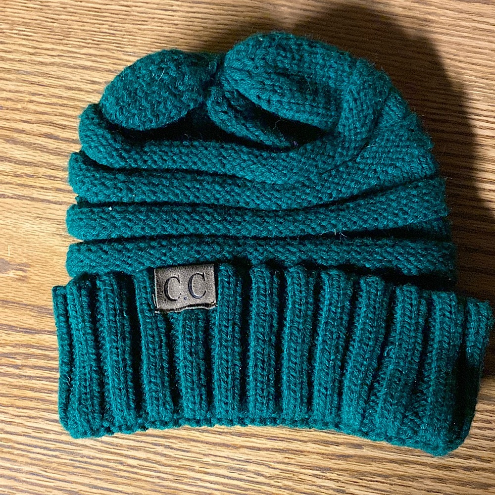 C.C | ‘Knit’ style beanie | Dark green | Winter Hat | Rim folds down | One size